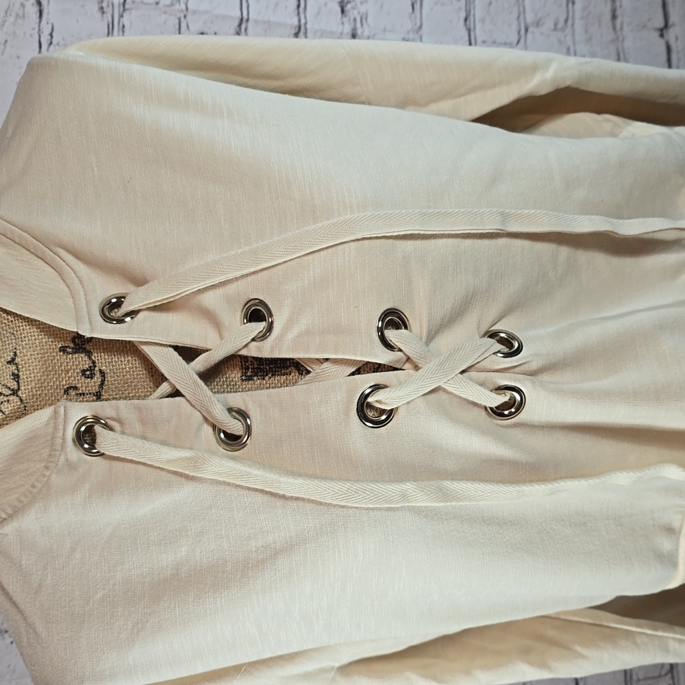 Gabrielle Union Cream Lace--Up Cropped Long Sleeve Top Size L - Picture 2 of 9